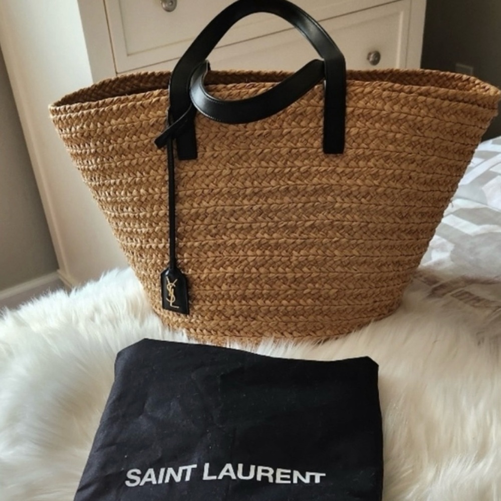 Saint Laurent Ladies Natural Medium Panier Raffia Bag